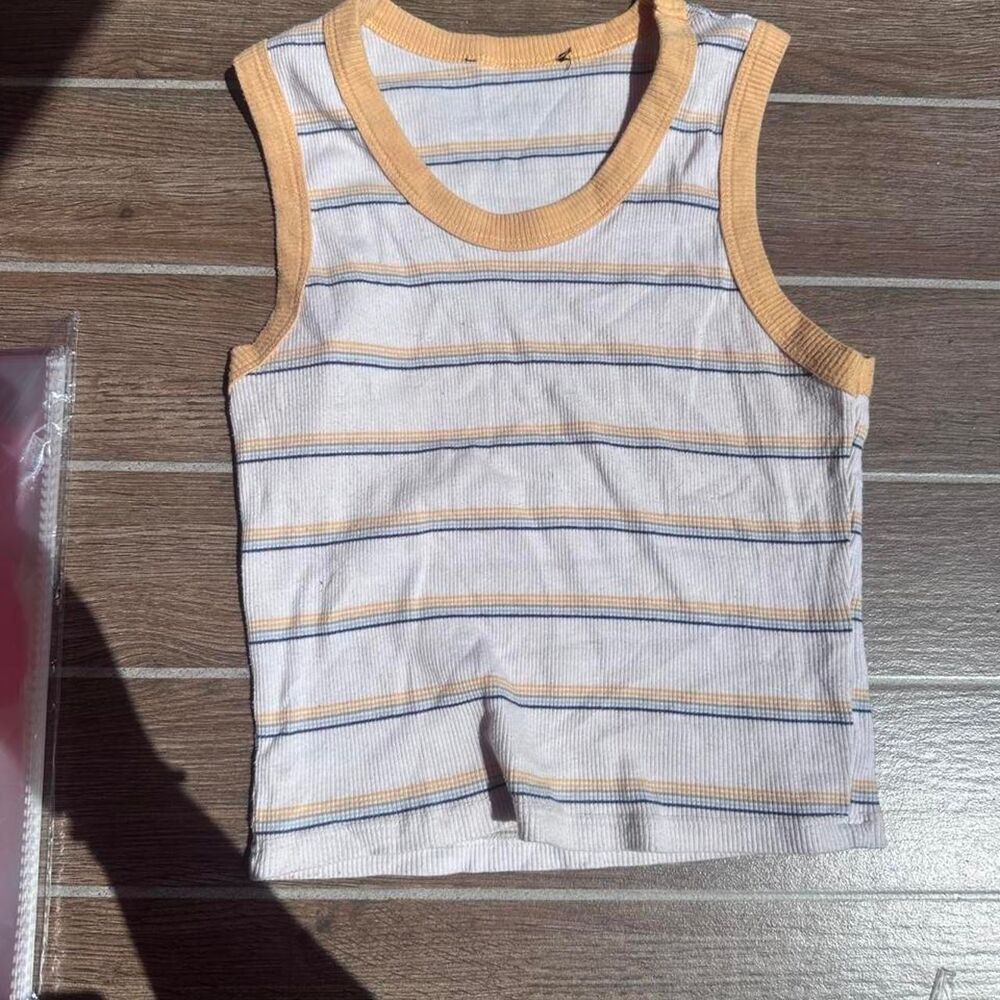 White/Yellow Striped Tank Top Size M